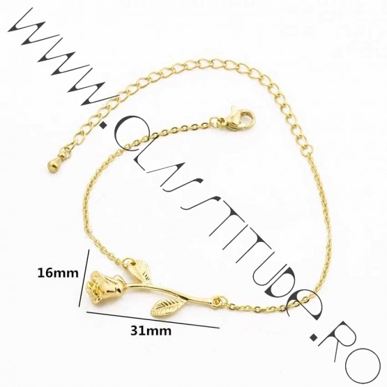 Bratara cu Charm Floare de Trandafir placata 24K Gold 2 Bratara cu Charm Floare de Trandafir placata 24K Gold