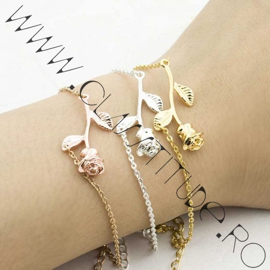 Bratara cu Charm Floare de Trandafir placata 24K Rose