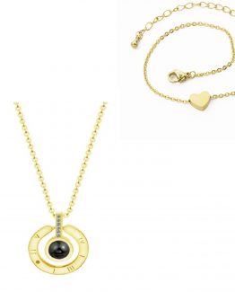 Lantisor I love you Te iubesc proiectie 100 limbi Auriu