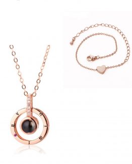 Lantisor I love you Te iubesc proiectie 100 limbi Rose Gold