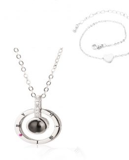 Lantisor I love you Te iubesc proiectie 100 limbi Silver