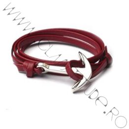 Bratara cu Ancora Argintie si Snur Piele Ecologica Burgundy Bratara cu Ancora Argintie si Snur Piele Ecologica Burgundy