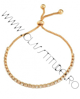 Bratara Tennis reglabila cu diamante tip Zirconiu Auriu