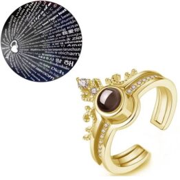 Inel dublu 2 in 1 Te Iubesc in 100 limbi Coroana Gold 2 Inel dublu 2 in 1 Te Iubesc in 100 limbi Coroana Gold