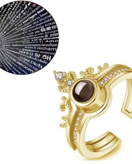 Inel dublu 2 in 1 Te Iubesc in 100 limbi Coroana Gold