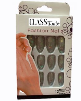 Set 12 unghii false autoadezive press-on glitter Gri