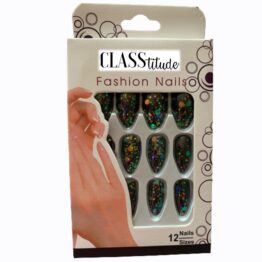 Set 12 unghii false autoadezive press-on glitter Negru Set 12 unghii false autoadezive press-on glitter Negru