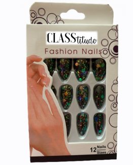 Set 12 unghii false autoadezive press-on glitter Negru