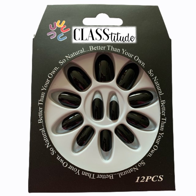 Set 12 unghii false autoadezive press-on French Negru