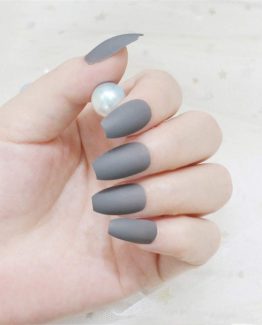 Set 24 tipsuri unghii false Balerina Mat Gri