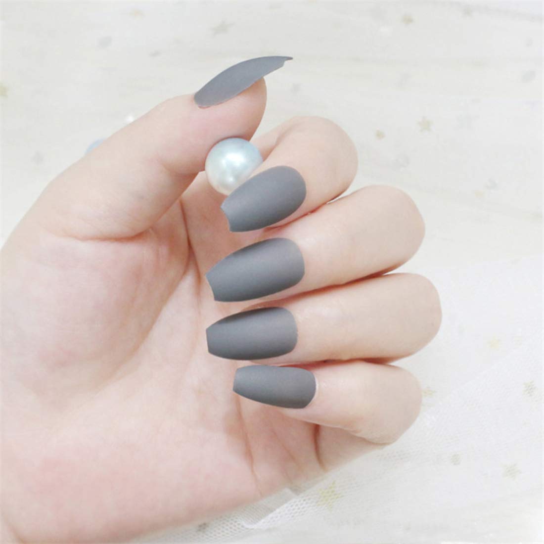 Set 24 tipsuri unghii false Balerina Mat Gri