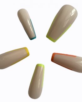 Set 24 tipsuri unghii false adezive colorate French Neon