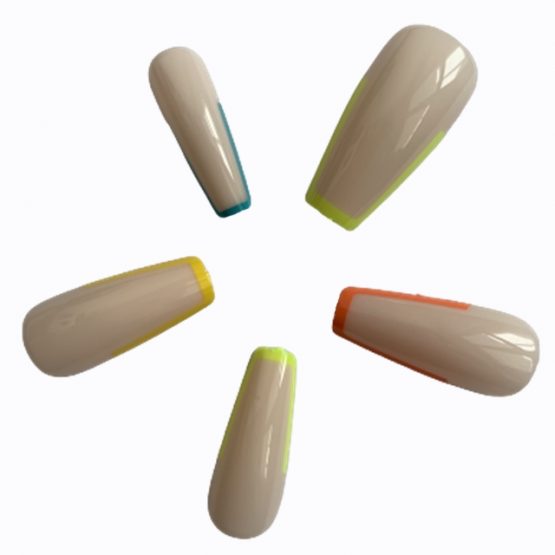 Set 24 tipsuri unghii false adezive colorate French Neon Set 24 tipsuri unghii false adezive colorate French Neon