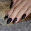 Set 24 unghii false autoadezive Migdala Negru cu strasuri