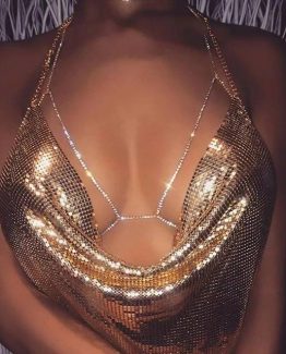 Lant de corp tip sutien invizibil cu strasuri si cristale Argintiu