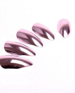 Set 12 unghii false autoadezive Migdala Oglinda Roz