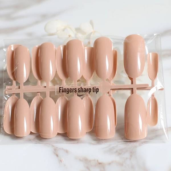 Set 24 unghii false adezive tip press ON lungi rotunjite model glossy Nude
