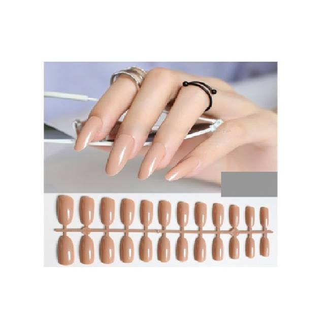 Set 24 unghii false adezive tip press ON lungi rotunjite model glossy Nude
