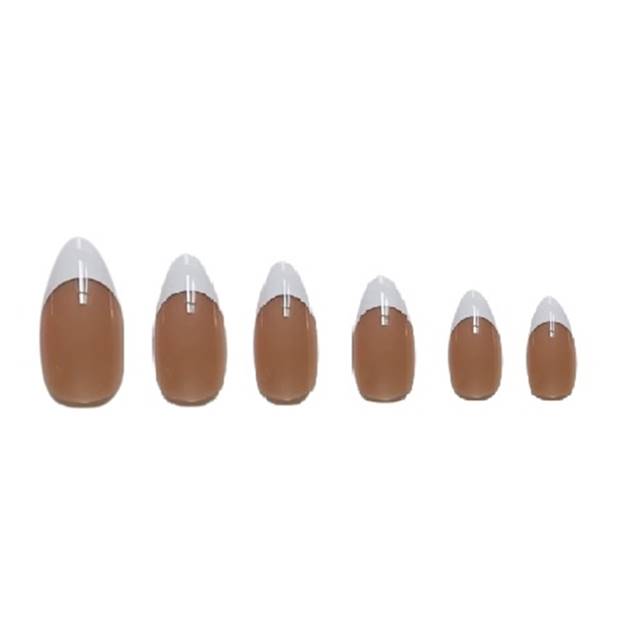 Set 24 unghii false adezive tip press ON migdala glossy French Dark Nude