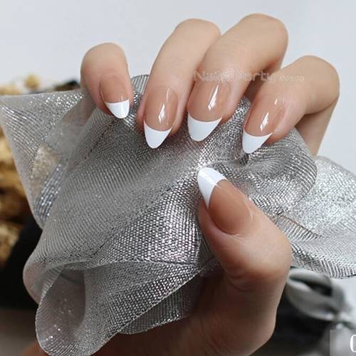 Set 24 unghii false adezive tip press ON migdala glossy French Dark Nude