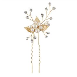 Accesoriu par model agrafa cu frunze cristale si perle Gold3 Accesoriu par model agrafa cu frunze cristale si perle Gold