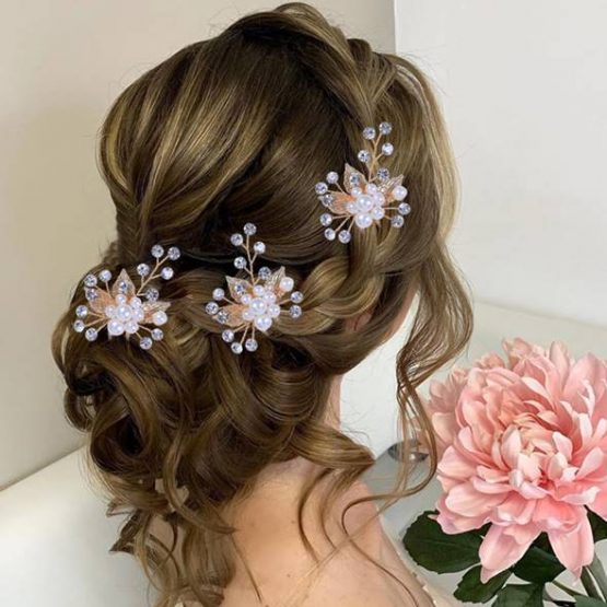 Accesoriu par model agrafa cu frunze cristale si perle Gold6 Accesoriu par model agrafa cu frunze cristale si perle Gold