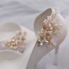 Set 2 accesorii pantofi model bridal perle si cristale Auriu