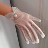 Manusi dantela tulle cu perle scurte marime universala Alb