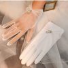 Manusi dantela tulle cu perle scurte marime universala Alb