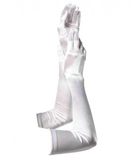 Manusi lungi din satin marime universala Alb