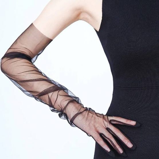 Manusi tip dantela tulle lungi marime universala Negru