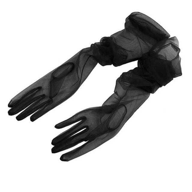 Manusi tip dantela tulle lungi marime universala Negru