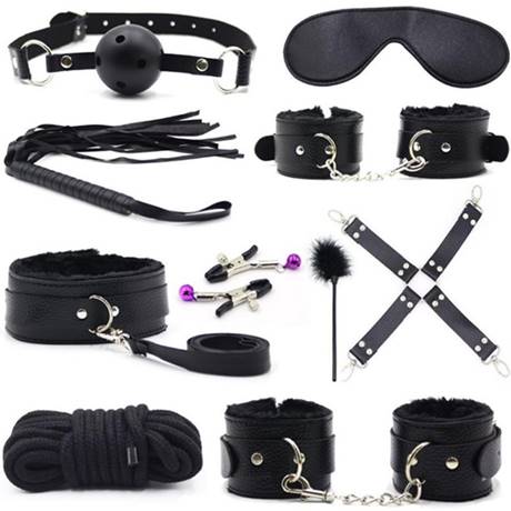 Set 10 jucarii erotice piele ecologica BDSM Negru