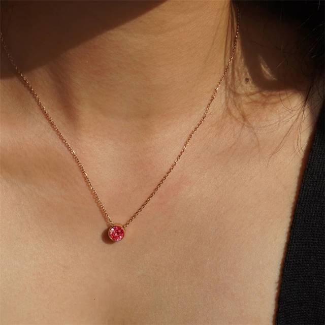 Lantisor Turmalina luna Octombrie cu cristal Roz aliaj Rose Gold