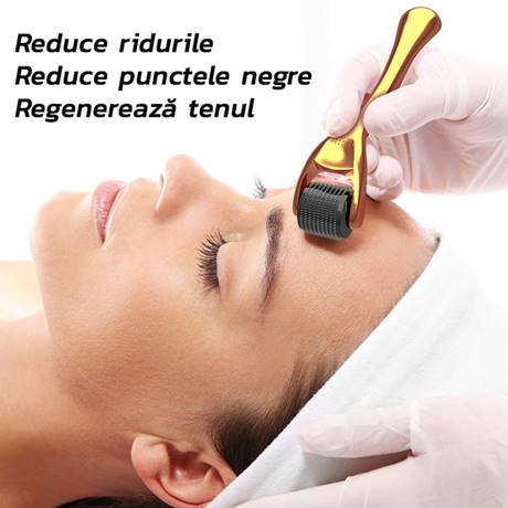 Aparat masaj facial 3 in 1 cu ace din titan Auriu