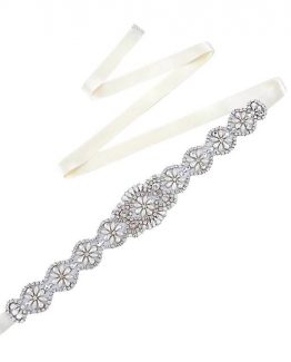 Curea tip brau din satin cu strasuri si pietre Argintiu