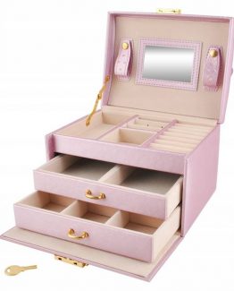 Cutie de bijuterii cu oglinda 20 compartimente Roz