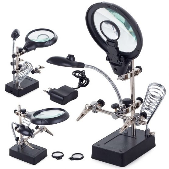 Lupa de masa cu iluminare LED si clesti de sustinere Negru Lupa de masa cu iluminare LED si clesti de sustinere Negru