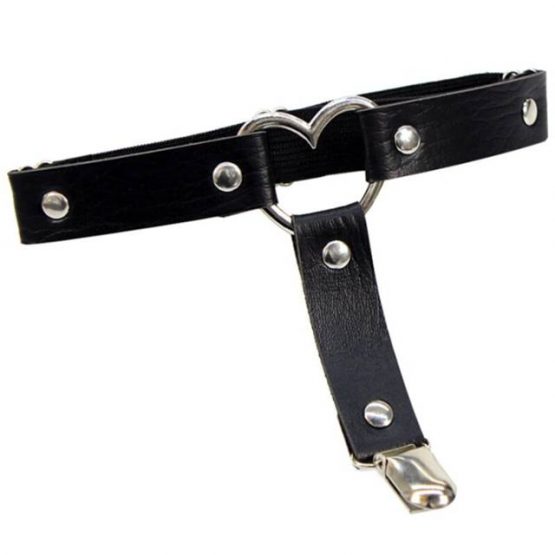 Portjartier piele cu inima marime universala Black3 Portjartier piele cu inima marime universala Black