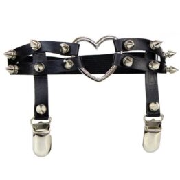 Portjartier piele cu tepi si capse marime universala Black1 Portjartier piele cu tepi si capse marime universala Black