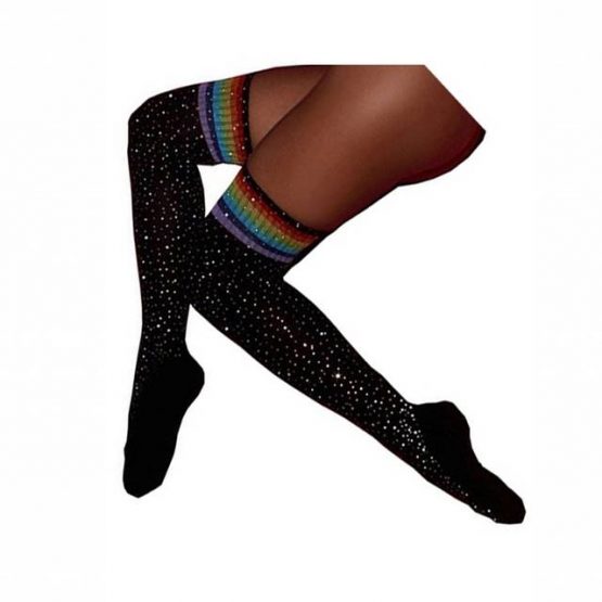 Sosete lungi cu cristale multicolore marime universala Negru Sosete lungi cu cristale multicolore marime universala Negru