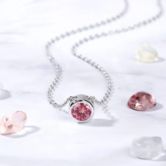 Lantisor Rubin luna Iulie cu cristal Transparent Argintiu1 Lantisor Rubin luna Iulie cu cristal Transparent Argintiu