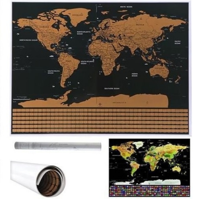 Harta lumii razuibila cu accesorii, 82 x 59 cm, Negru
