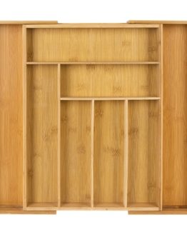 Organizator pentru tacamuri din lemn de bambus, extensibil