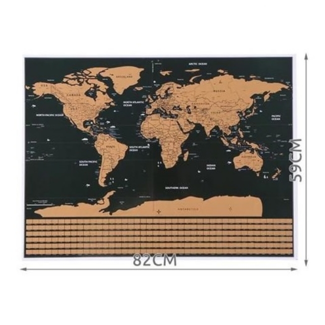 Harta lumii razuibila cu accesorii, 82 x 59 cm, Negru