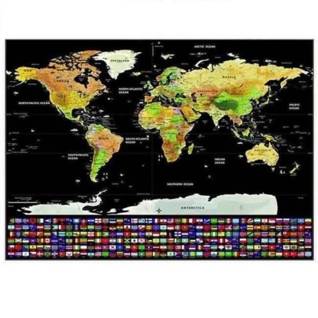 Harta lumii razuibila cu accesorii, 82 x 59 cm, Negru