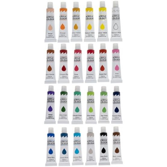 Set 24 acuarele acrilice, tuburi, pentru pictura
