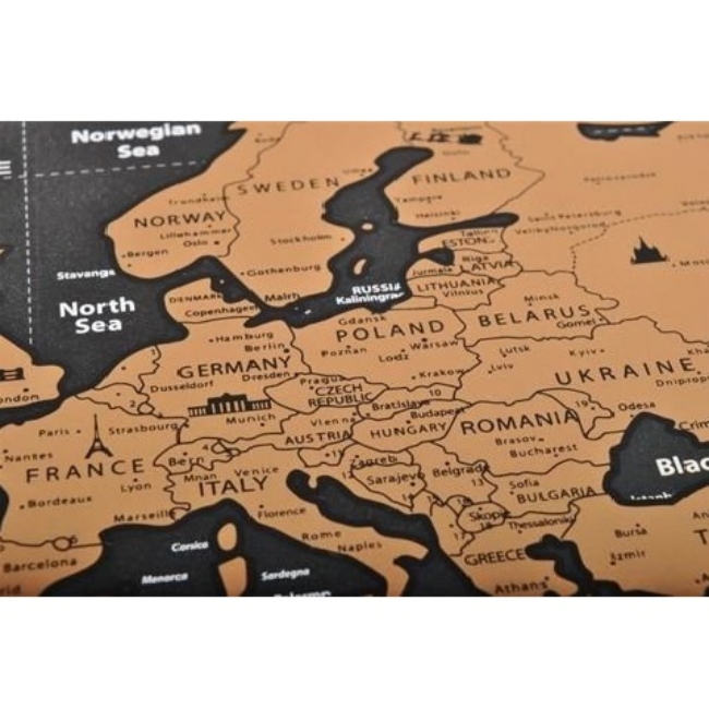 Harta lumii razuibila cu accesorii, 82 x 59 cm, Negru
