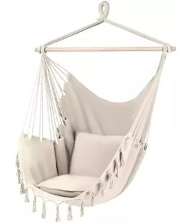 Hamac brazilian suspendat, 2 perne, macrame, Bej