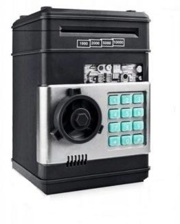 Pusculita metalica tip seif 19.5 x 13 x 12 cm Negru